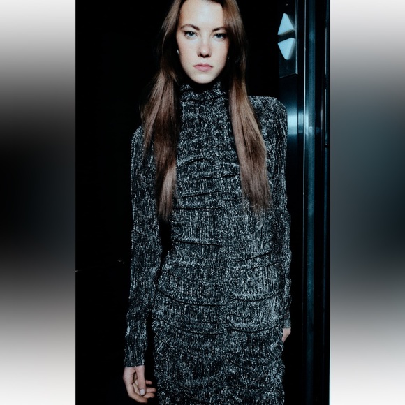 ZARA DRAPED DRESS WITH METALLIC THREAD - Picture 2 of 13